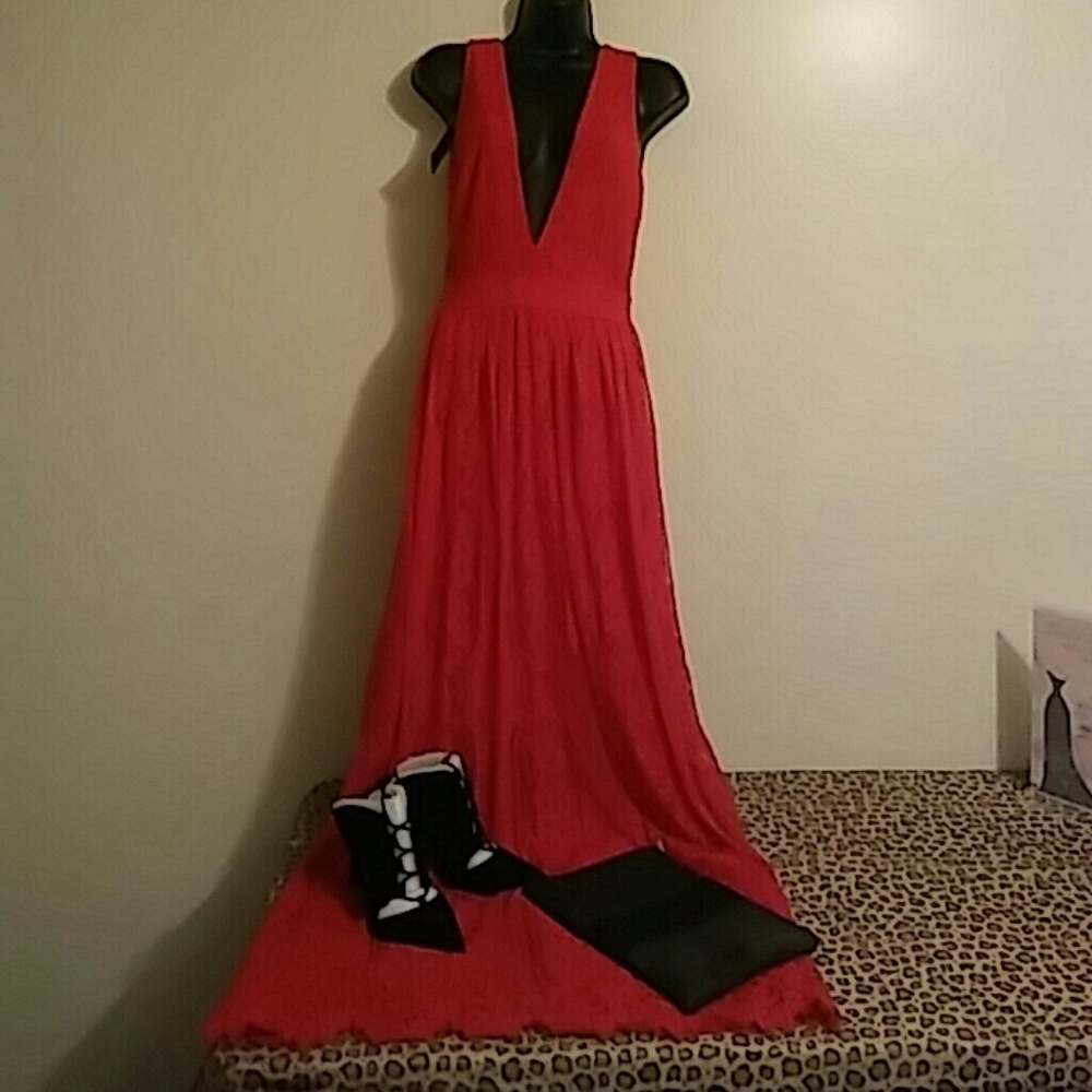 Red Lace Maxi Dress